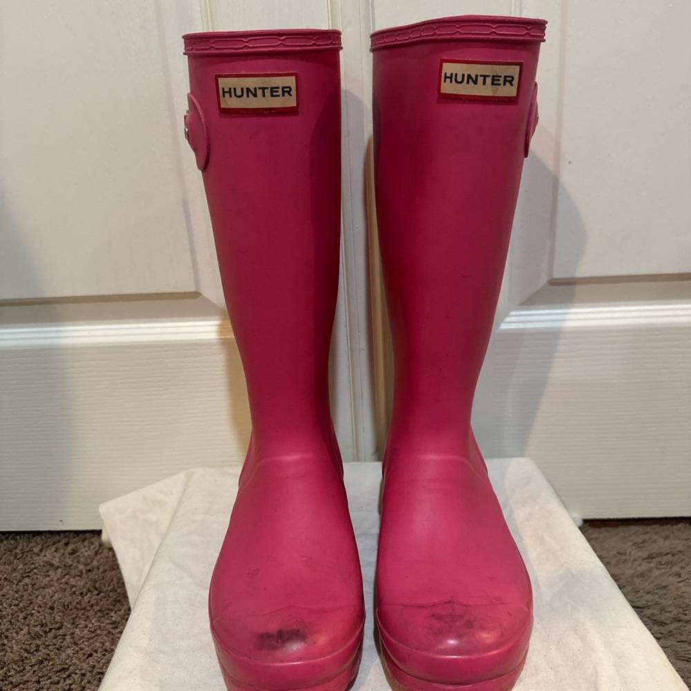 Hunter Big Girls Women’s Fuchsia Pink Rain Boots Size 4